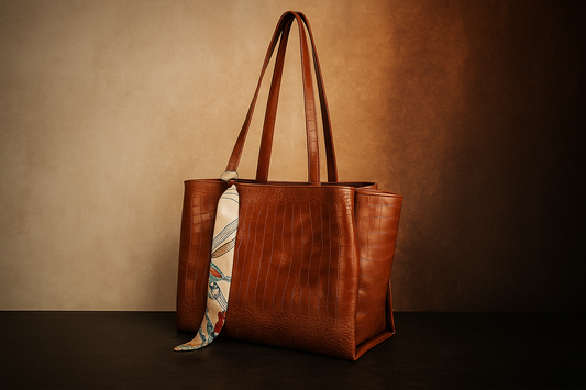 Premium Tote Bag – Croc Pattern Shoulder Handbag for Women (Tan) , Front