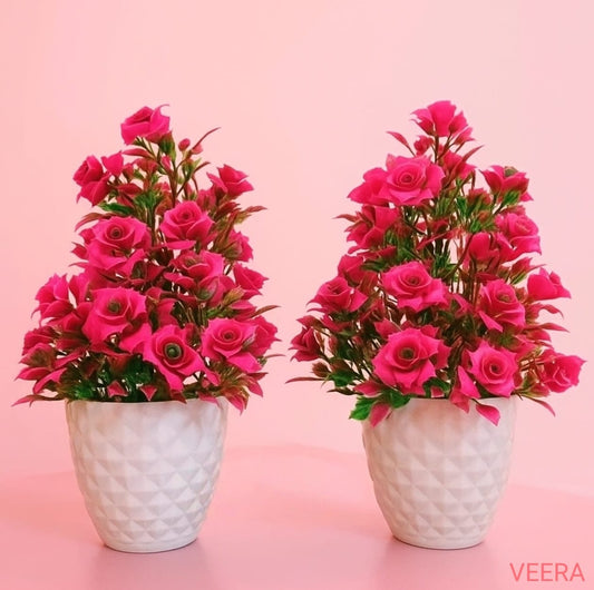 Artificial Rose Flower Pot (2 Set)